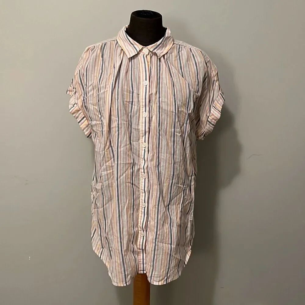A.na. A New Approach - Women's Cream & Orange Striped Button Down Shirt - Size X